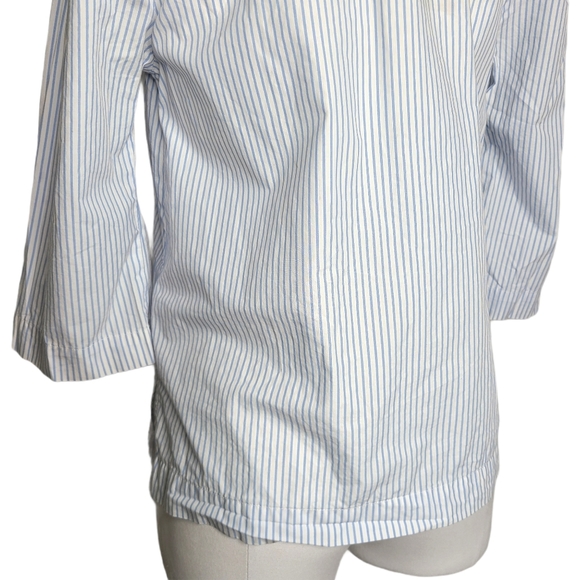 Madewell Clean Off The Shoulder Top Stripe White Blue Cotton Swing Blouse XS - Picture 10 of 13